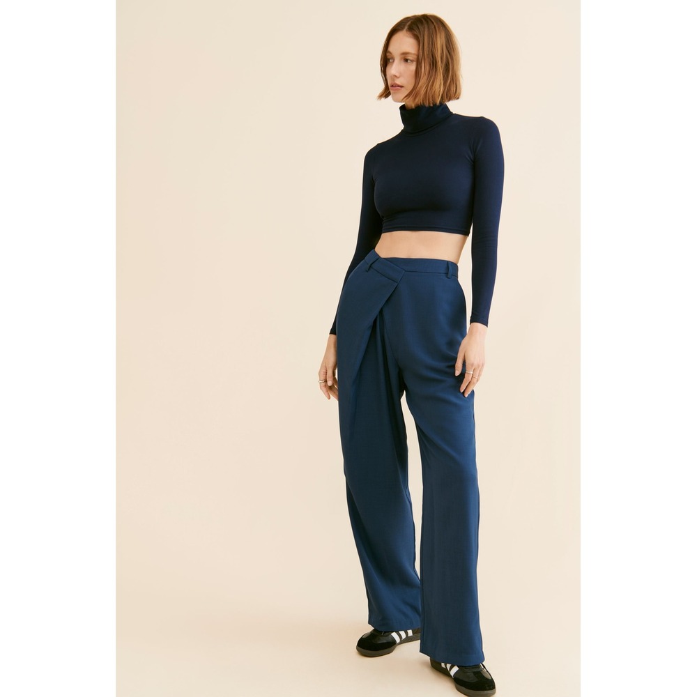 Bayse Colbie Crossover Asymmetrical Waist Wide Leg Pants Navy Pants Size 10